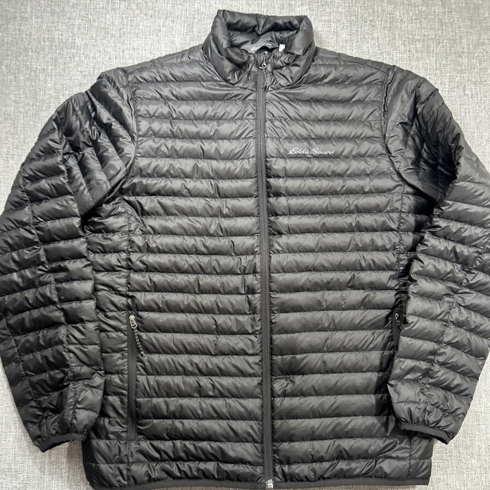Eddie Bauer Down Jacket Mens M Black EB650 Insulated Full Zip Puffer Coat